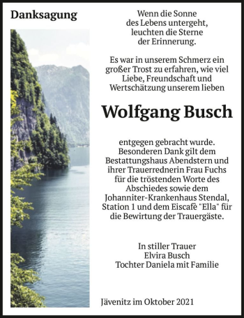 Traueranzeige von Wolfgang Busch  von Magdeburger Volksstimme