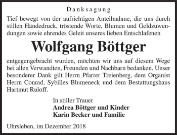 Traueranzeige von Wolfgang Böttger  von Magdeburger Volksstimme