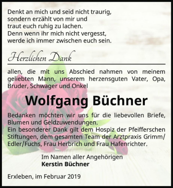Traueranzeige von Wolfgang Büchner  von Magdeburger Volksstimme