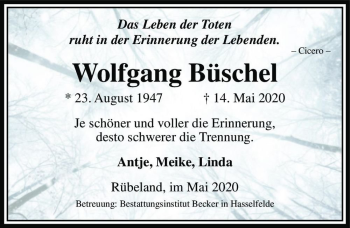 Traueranzeige von Wolfgang Büschel  von Magdeburger Volksstimme