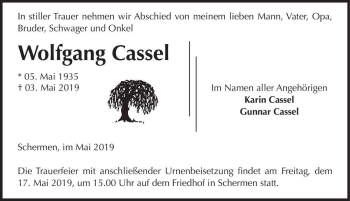 Traueranzeige von Wolfgang Cassel  von Magdeburger Volksstimme