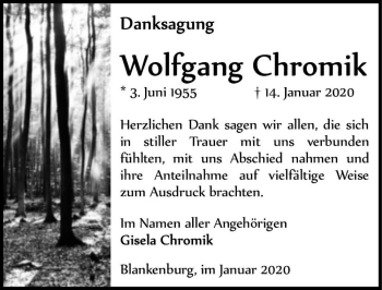 Traueranzeige von Wolfgang Chromik  von Magdeburger Volksstimme