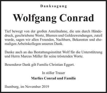 Traueranzeige von Wolfgang Conrad  von Magdeburger Volksstimme