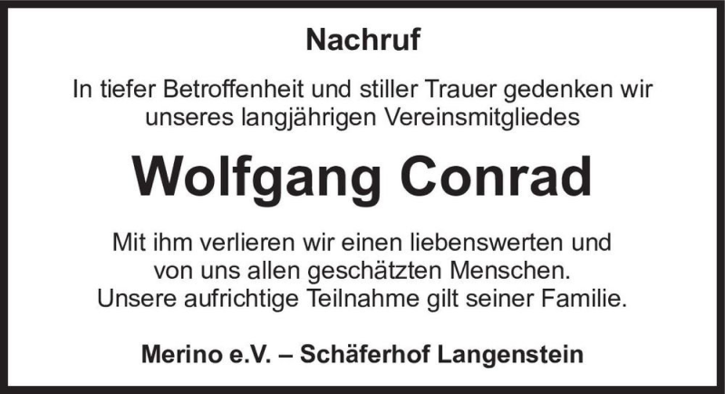  Traueranzeige für Wolfgang Conrad  vom 16.05.2020 aus Magdeburger Volksstimme