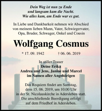 Traueranzeige von Wolfgang Cosmus  von Magdeburger Volksstimme