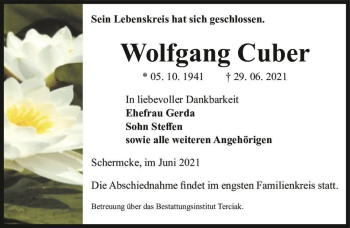 Traueranzeige von Wolfgang Cuber  von Magdeburger Volksstimme