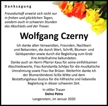 Traueranzeige von Wolfgang Czerny  von Magdeburger Volksstimme