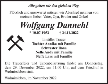 Traueranzeige von Wolfgang Dannehl  von Magdeburger Volksstimme