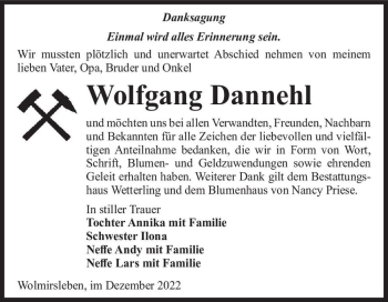 Traueranzeige von Wolfgang Dannehl  von Magdeburger Volksstimme