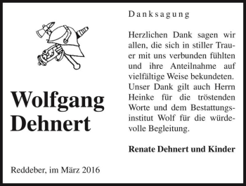 Traueranzeige von Wolfgang Dehnert  von Magdeburger Volksstimme