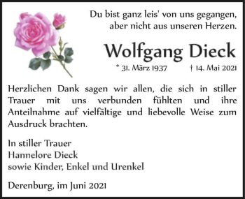 Traueranzeige von Wolfgang Dieck  von Magdeburger Volksstimme