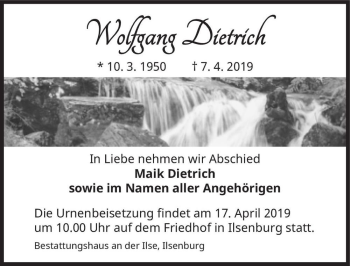 Traueranzeige von Wolfgang Dietrich  von Magdeburger Volksstimme
