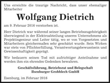 Traueranzeige von Wolfgang Dietrich  von Magdeburger Volksstimme