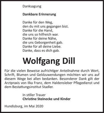 Traueranzeige von Wolfgang Dill  von Magdeburger Volksstimme