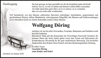 Traueranzeige von Wolfgang Döring  von Magdeburger Volksstimme