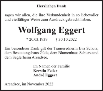 Traueranzeige von Wolfgang Eggert  von Magdeburger Volksstimme