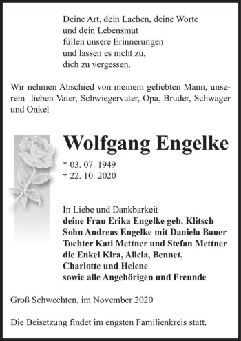 Traueranzeige von Wolfgang Engelke  von Magdeburger Volksstimme