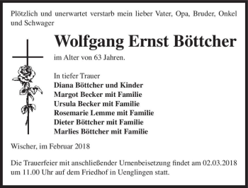 Traueranzeige von Wolfgang Ernst Böttcher  von Magdeburger Volksstimme