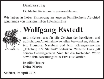 Traueranzeige von Wolfgang Esstedt  von Magdeburger Volksstimme