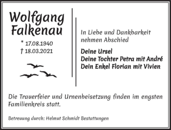 Traueranzeige von Wolfgang Falkenau  von Magdeburger Volksstimme