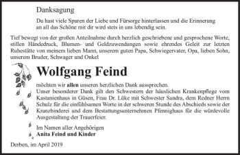 Traueranzeige von Wolfgang Feind  von Magdeburger Volksstimme