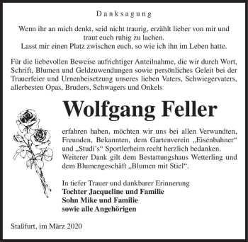 Traueranzeige von Wolfgang Feller  von Magdeburger Volksstimme