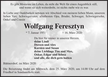 Traueranzeige von Wolfgang Feresztyn  von Magdeburger Volksstimme