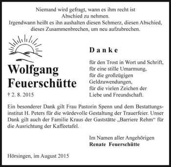 Traueranzeige von Wolfgang Feuerschütte  von Magdeburger Volksstimme