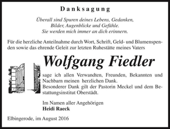 Traueranzeige von Wolfgang Fiedler  von Magdeburger Volksstimme