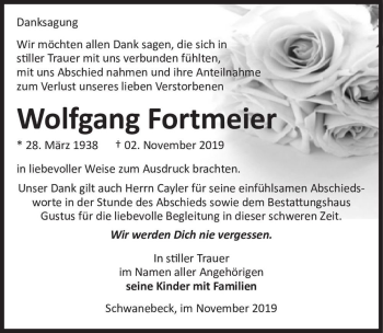 Traueranzeige von Wolfgang Fortmeier  von Magdeburger Volksstimme