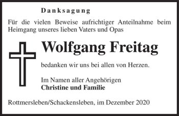 Traueranzeige von Wolfgang Freitag  von Magdeburger Volksstimme
