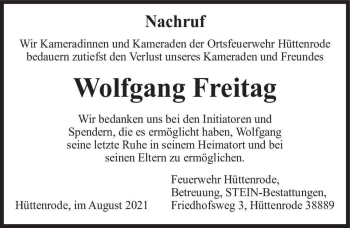 Traueranzeige von Wolfgang Freitag  von Magdeburger Volksstimme