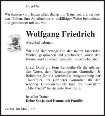 Traueranzeige von Wolfgang Friedrich von Magdeburger Volksstimme