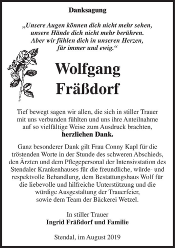 Traueranzeige von Wolfgang Fräßdorf  von Magdeburger Volksstimme