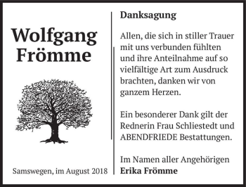 Traueranzeige von Wolfgang Frömme  von Magdeburger Volksstimme