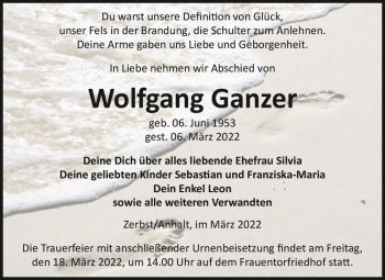 Traueranzeige von Wolfgang Ganzer  von Magdeburger Volksstimme