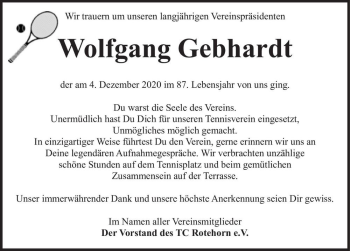 Traueranzeige von Wolfgang Gebhardt  von Magdeburger Volksstimme