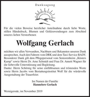 Traueranzeige von Wolfgang Gerlach  von Magdeburger Volksstimme