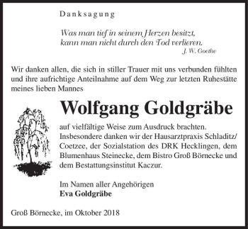 Traueranzeige von Wolfgang Goldgräbe  von Magdeburger Volksstimme