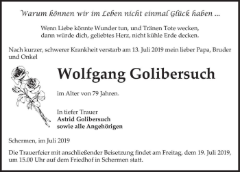 Traueranzeige von Wolfgang Golibersuch  von Magdeburger Volksstimme