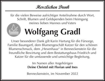 Traueranzeige von Wolfgang Gradl  von Magdeburger Volksstimme