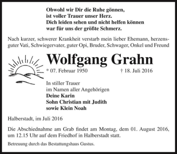 Traueranzeige von Wolfgang Grahn  von Magdeburger Volksstimme