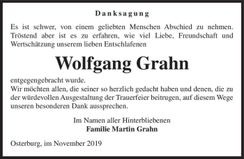 Traueranzeige von Wolfgang Grahn  von Magdeburger Volksstimme