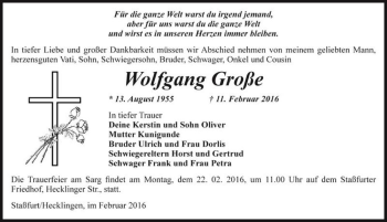 Traueranzeige von Wolfgang Große  von Magdeburger Volksstimme