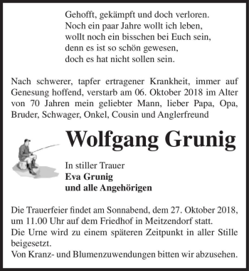 Traueranzeige von Wolfgang Grunig  von Magdeburger Volksstimme