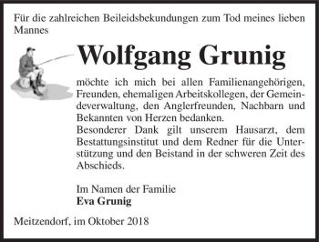 Traueranzeige von Wolfgang Grunig  von Magdeburger Volksstimme