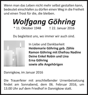 Traueranzeige von Wolfgang Göhring  von Magdeburger Volksstimme