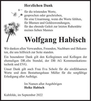 Traueranzeige von Wolfgang Habisch  von Magdeburger Volksstimme