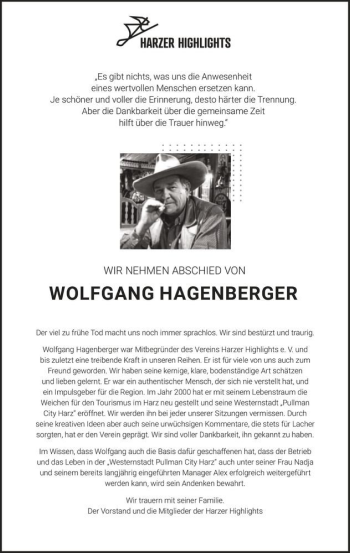 Traueranzeige von Wolfgang Hagenberger  von Magdeburger Volksstimme