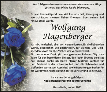Traueranzeige von Wolfgang Hagenberger  von Magdeburger Volksstimme